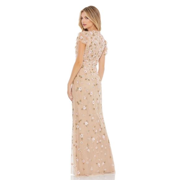 MAC DUGGAL EMBELLISHED HIGH NECK FLUTTER SLEEVE GOWN - Picture 2 of 8